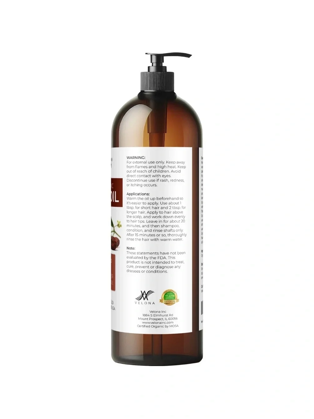 Velona Organic Jojoba Oil 32 oz – Hexane Free Carrier Oil for Hair, Skin& Nails